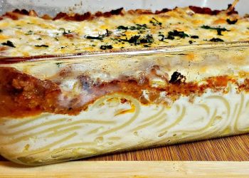 Spaghetti Auflauf mit Mozzarella