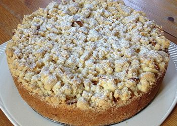 Apfel Streuselkuchen mit Pudding
