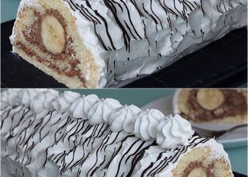 Banana-Split-Rolle: Bananen mit Schoko-Sahne-Creme umhüllt