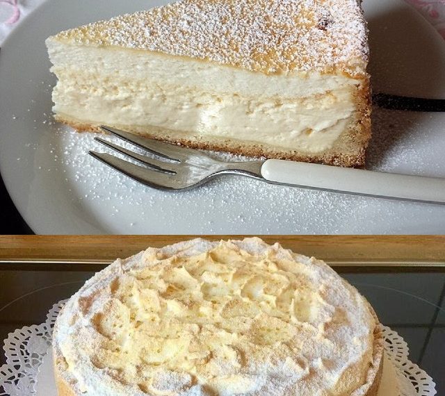 Quark Schneekuchen mit Vanillepudding