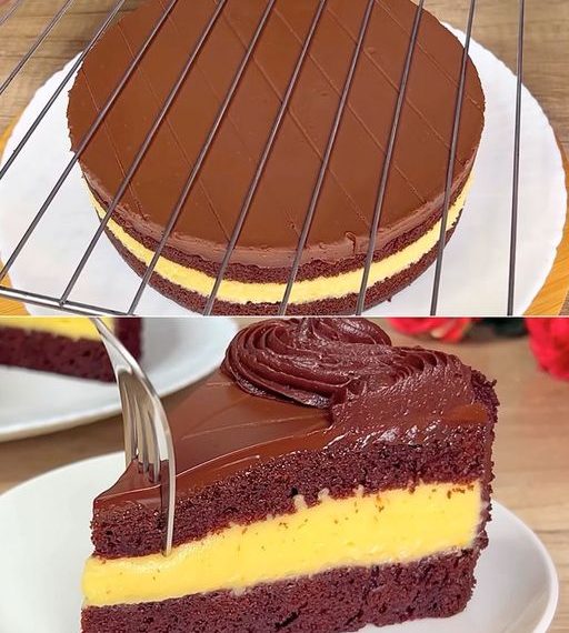 Kakao-Biskuitkuchen, Sahne und Schokoladen