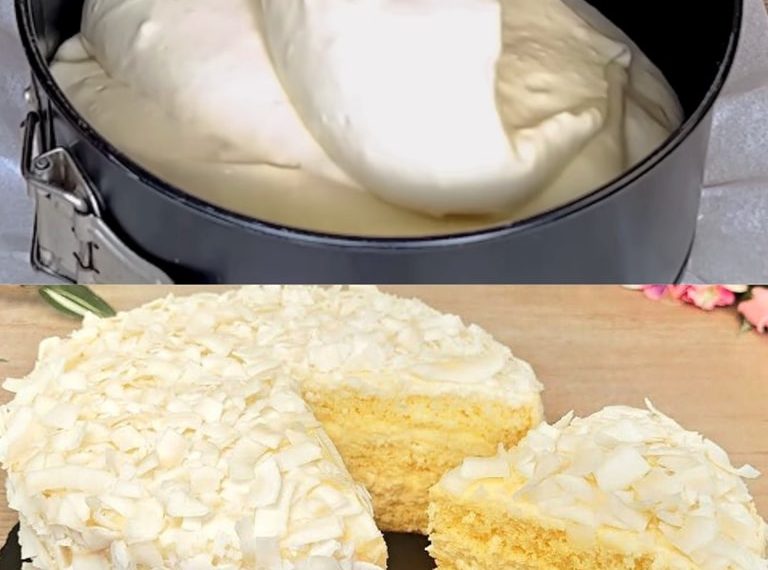 Kokos-Biskuitkuchen, luftig-leicht und schmeckt wunderbar!