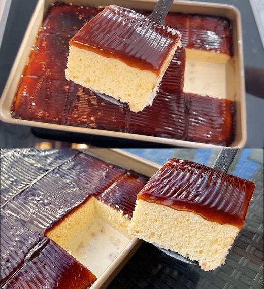 Nasser Milchkuchen mit Karamellsoße