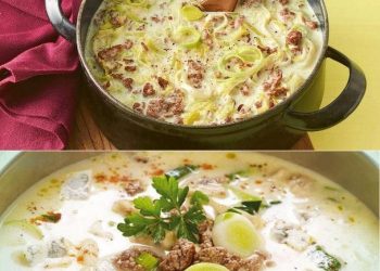 Omas Lauch Hackfleisch Suppe, einfaches Rezept für kalte Tage