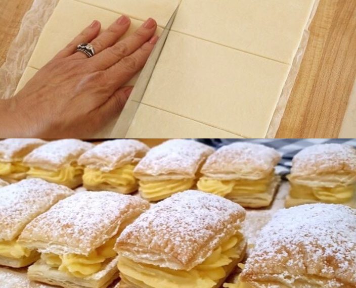 Schnelle Blätterteig mit Vanillecreme, schmeckt hervorragend!