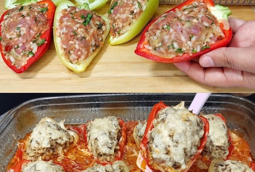 Omas Ofenpaprika gefüllt mit Hackfleisch, schmeckt wahnsinnig lecker