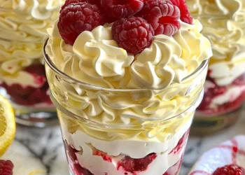 Genießen Sie dieses leichte und erfrischende Zitronen-Himbeer-Fluff – das perfekte Sommerdessert!