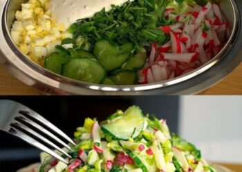 Bauchfett abbauender Gurkensalat mit Eiern und Radieschen