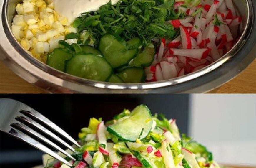 Bauchfett abbauender Gurkensalat mit Eiern und Radieschen