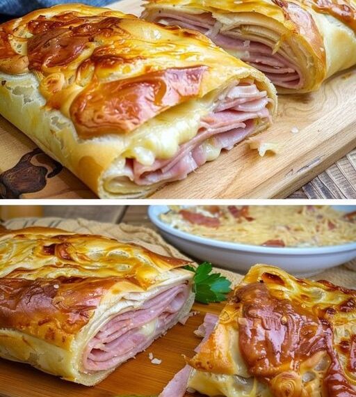 Gefüllter Blätterteigstrudel mit Schinken und Käse in 10 Minuten: Ein schnelles Genusswunder!