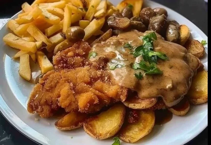 Hühnchen Schnitzel Mit Pommes Und Rahm Champions