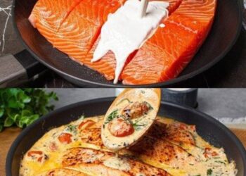 Cremiger Knoblauchlachs mit Spinat und Kirschtomaten