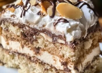 Kaffee-Nuss-Traumkuchen mit Schokoladenguss und Mandel-Crunch