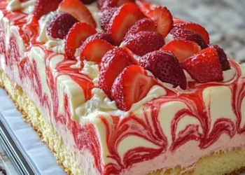 Erdbeer-Sahne-Schnitten mit Biskuitboden (Rezept)