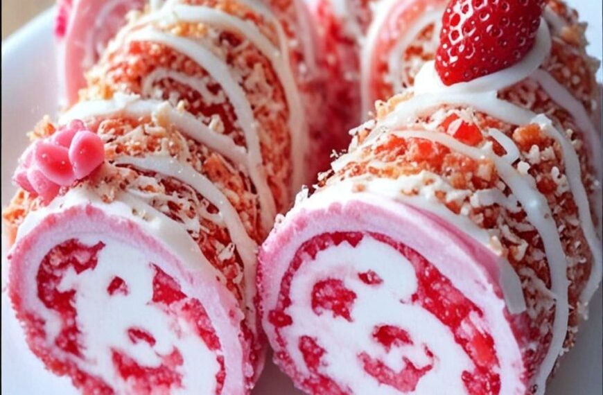 Gerollter Erdbeer-Shortcake – Ein süßer Leckerbissen, perfekt für jeden Anlass.