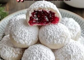 Schneekekse mit Mandeln gefüllt mit Himbeeren