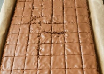 Ein einfacher, herrlich saftiger Schokoladenkuchen, der auf dem Blech gebacken