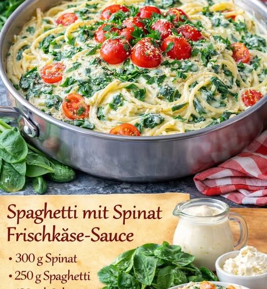 15 Minuten Spaghetti mit Spinat-Frischkäse-Sauce