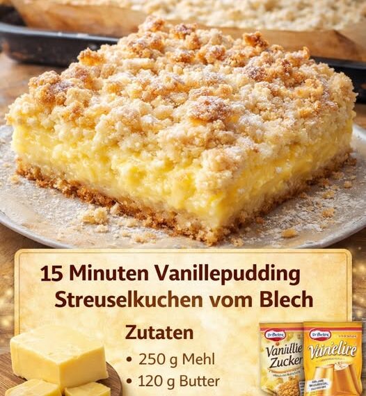 Blitz 15 Minuten Vanillepudding Streuselkuchen vom Blech