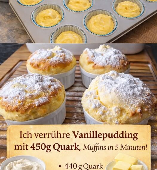 Ich verühre Vanillepudding mit 450g Quark, Muffins in 5 Minuten!