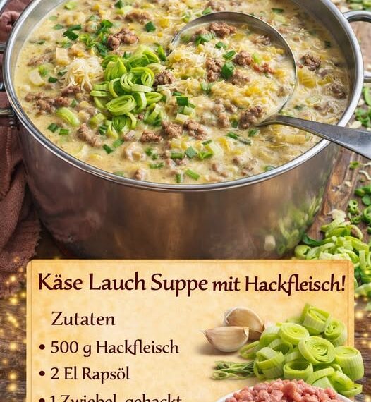 Käse Lauch Suppe mit Hackfleisch