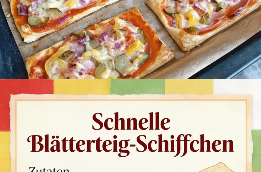 Schnelle Blätterteig-Schiffchen. Überrascht eure Gäste mit diesen schnellen und leckeren Mini-Pizzen.