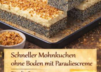 Schneller Mohnkuchen ohne Boden mit Paradiescreme
