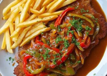 Schnitzel mit paprikasose pommes einfach lecker