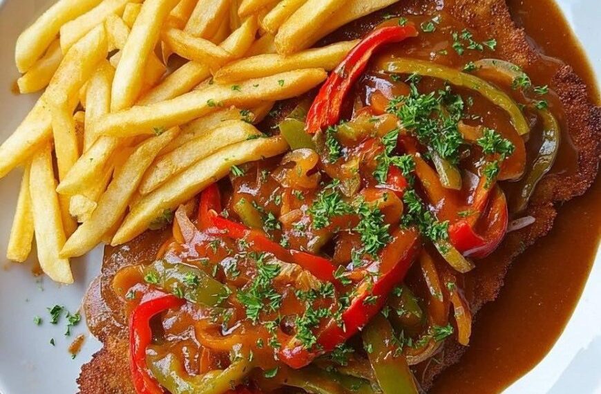 Schnitzel mit paprikasose pommes einfach lecker
