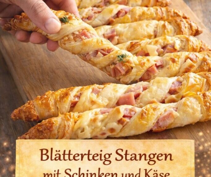 Superleckere Blätterteig Stangen mit Schinken und Käse
