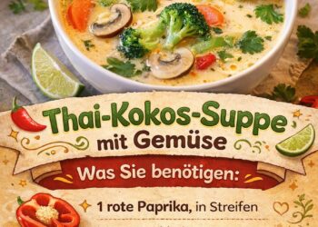 Thai-Kokos-Suppe mit Gemüse, aromatisch und pure Wohlfühlwärme im Löffel