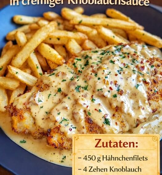 Voll lecker, Hähnchenfilet in cremiger Knoblauchsauce