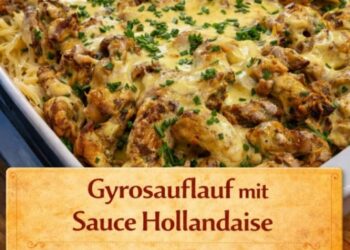 Gyrosauflauf mit Knoblauch und Sauce Hollandaise