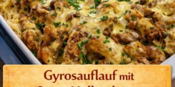 Gyrosauflauf mit Knoblauch und Sauce Hollandaise