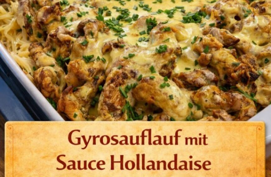 Gyrosauflauf mit Knoblauch und Sauce Hollandaise