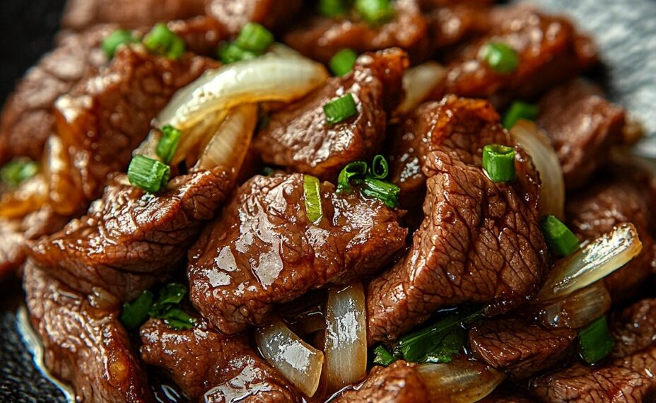 Karamellisiertes Rindfleisch mit Zwiebeln & Sojasauce – süß-würzig und schnell zubereitet