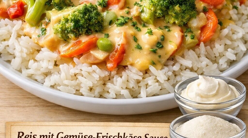 Reis mit Gemüse-Frischkäse-Sauce