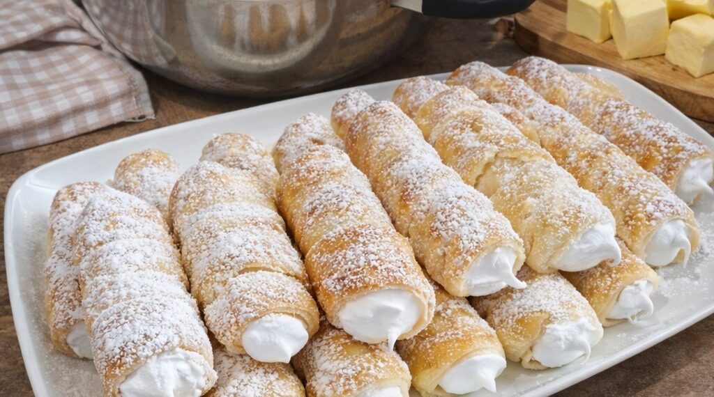 Selbstgemachte Schaumrollen mit italienischer Eischnee-Füllung