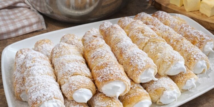 Selbstgemachte Schaumrollen mit italienischer Eischnee-Füllung