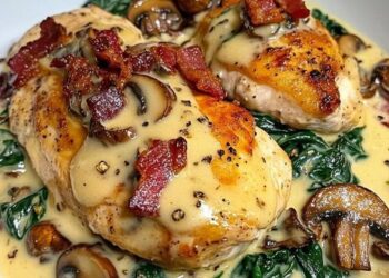 Spinat-Hähnchen in cremiger Champignon-Knoblauchsauce