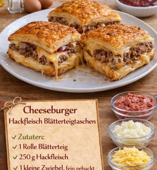 Cheeseburger-Blätterteigtaschen – außen knusprig, innen unfassbar saftig