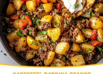 Kartoffel-Paprika-Pfanne mit Hackfleisch & Crème fraîche