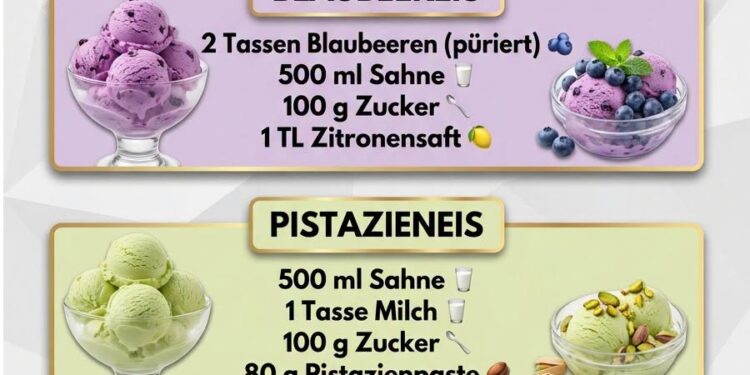 KARAMELLEIS, BLAUBEEREIS, PISTAZIENEIS & PFIRSICHEIS