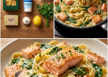 Cremige Tagliatelle mit Lachs und Babyspinat