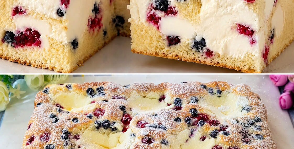 Beeren-Wolkenkuchen mit Frischkäse – Unglaublich saftig & himmlisch cremig!