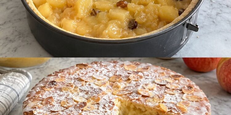Gedeckter Apfelkuchen mit Pudding