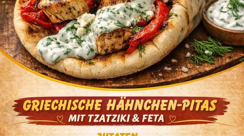 Griechische Hähnchen-Pitas mit Tzatziki & Feta