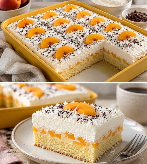 Pfirsich-Sahne-Traum vom Blech – so cremig, fruchtig und einfach unwiderstehlich!
