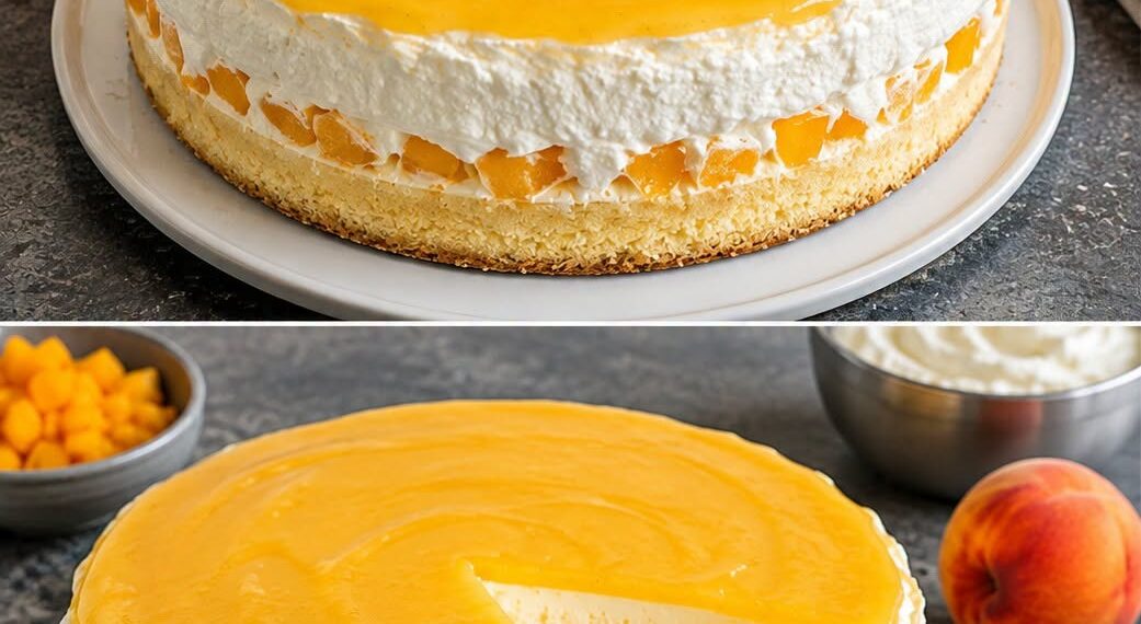 Pfirsich-Sahnetorte mit fruchtigem Guss – cremig, saftig und himmlisch lecker!