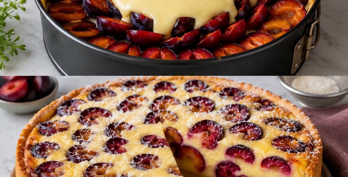 Saftiger Pflaumenkuchen mit Vanillecreme